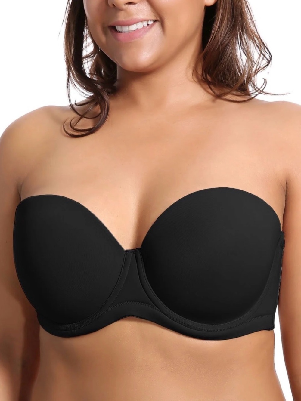 DELIMIRA Strapless Bra 42E Black Underwire Full Coverage NWT